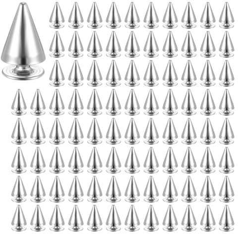 100 Sets 10MM Silver Spikes and Studs Metal Bullet Cone Spikes Screw Back Leather Craft Rivet Screws Punk Studs for Clothing Shoes Belts Bags Accessories