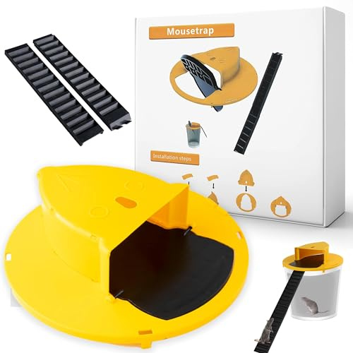Coperchio giallo, trappole per Topi vivi, Compatibile con Secchio da 5 Gallon Coperchio a Secchio, Trappola per Topi Pieghevole con Coperchio Automatico, con inclinazione, Reset Automatico (1)