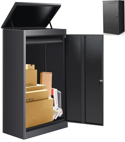 Package Delivery Boxes for Outside, 20.5 * 23.6 * 46.5IN Ultra Large Mailbox for Parcel, Automobile Steel Parcel Mailbox, Waterproof Anti-Theft Parcel Drop Box for Home Business, Black