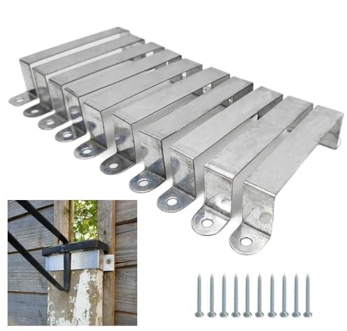 10X Fence Panel Security Brackets, Galvanized Steel Fence Clips for Panels, Fits 4”x4” Posts, Concrete or Wooden Fence Post Bracketse, Anti-Rattle Fences Brackets with Screws