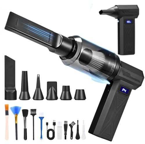 Trsaow Electric Air Duster,2-in-1 Blower and Vacuum Cleaner 150000RPM Super Power 4-Gear Adjustable Cordless Air Mini Cordless Blower with LED Light for Computer Keyboard House Outdoor and Car