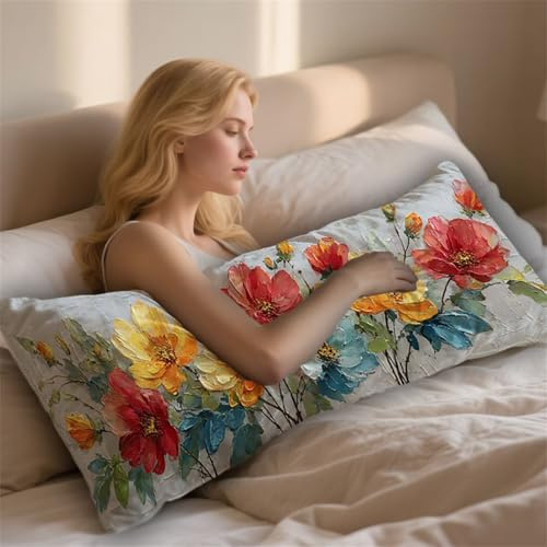 Almohada Corporal Color Funda Cojin 50x180cm Almohada para el Embarazo y la Maternidad, Almohadas para Dormir de Lado Flor Almohadas Embarazada Funda de Cojines Grandes Cushion Covers Regalos LYD-927