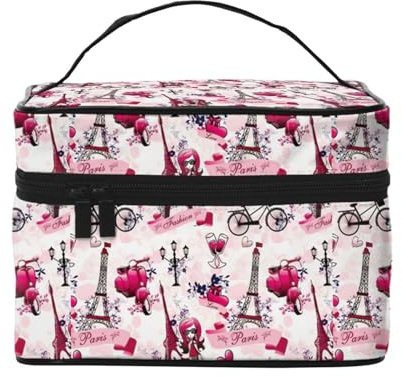 Cityscape Paris Tour Eiffel France Trousse à cosmétiques avec poignée Grande capacité Sac de rangement de voyage avec fermeture éclair