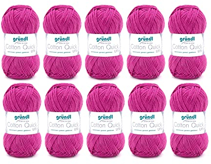 Gründl Wolle Cotton Quick uni - Wolle zum Häkeln aus 100 % Baumwolle - Wolle zum Stricken - glänzendes Baumwollgarn 10 Knäuel 50 g / 125 m - Orchidee