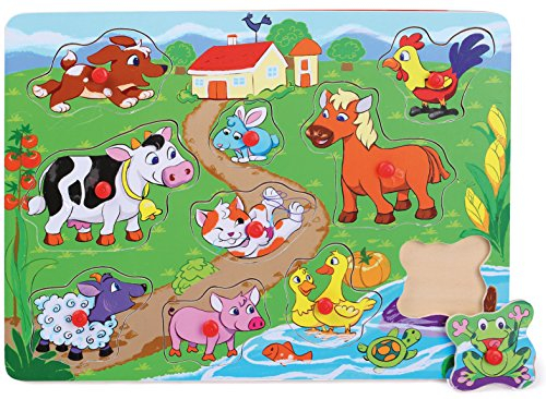 Haberkorn Holzpuzzle Holz Steckpuzzle Tiere Bauernhoftiere 11 Teile