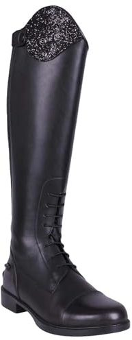 Bottes d'équitation en cuir QHP Romy pour enfants avec design interchangeable - Noir - Largeur de mollet normale, Noir , Taille 37