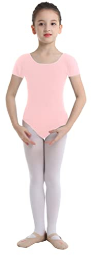 YOOJIA Kinder Mädchen Ballettanzug kurzarm Turnanzug Gymnastikanzug Ballettbody Tanz Trikot Baumwolle Ballettbekleidung in Gr. 98-152 A Rosa 128