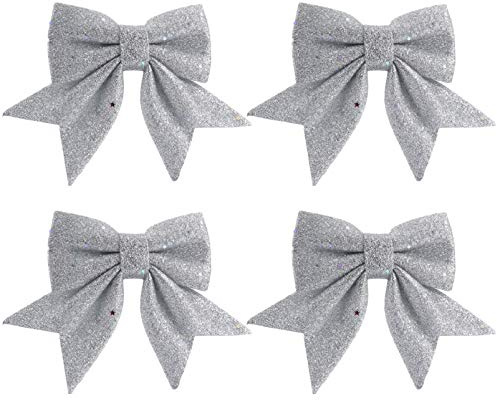 Amosfun 4 Stück Weihnachtsschleifen Glitzer Festivalbogen Weihnachten Bogen Antennenschleifen Bowknot für DIY Basteln Weihnachtsbaum Hängende Dekoration Weihnachtsdeko Baumschmuck Silber