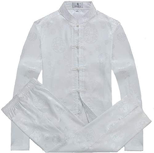 G-LIKE Chinesische Tangzhuang Kleidung Anzug - Traditioneller Tang-Anzug Kampfkunst Kung Fu Tai Chi Uniform Trainingsanzug Langärmelige Jacke Hose Drachen Kostüm für Damen Herren (Weiß, M)
