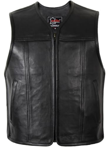 Läderväst Herr i Äkta Nötskinn, Svart, Biker Stil, med Dragkedja, Perforerat Läderfoder och Justerbara Sidodragkedjor