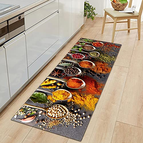 YMXMYJ Tapis de Cuisine Antidérapant, Vaisselle & Épices 60 x 120cm, Devant Evier Lavable en Machine, Paillasson pour Sol et Bain