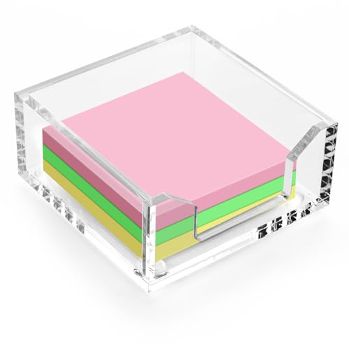WORHE Sticky Note Holder Clear Acrylic Memo Pad Holders 3.94 x 3.94 for Office Accessories Desk School Home, Crystal Notepad Organizer Post Pop Notes Dispenser for 3x3 Note Pads 1PCS BQ200