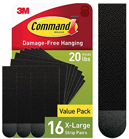 Command 20 lb XL 16 Pairs Heavyweight Picture Hanging Strips (32 Strips), Damage-Free Hangers for Picture Frames, No Tools Required, Ideal for Home Room Wall Decor, Black Adhesive