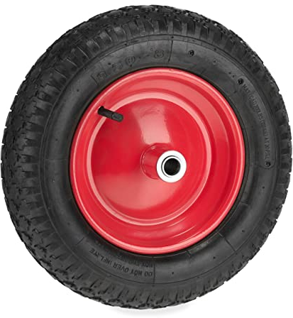 Relaxdays Schubkarrenrad 3.50-8, luftbereift, Komplettrad mit Stahlfelge, bis 100 kg, Luftreifen mit Ventil, schwarz/rot