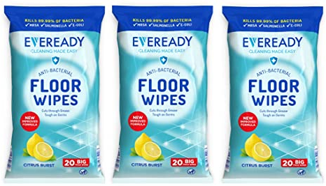 3 x Sani Floor Anti Bacterial Floor Wipes - Big Thick Wipes - Citrus Scent- 3 x 15 (45 In Total) - Biodegradable and Made in the UK - Bulk Buy