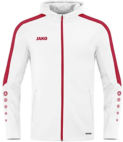 JAKO Herren Kapuzenjacke Power, Weiß/Rot, L