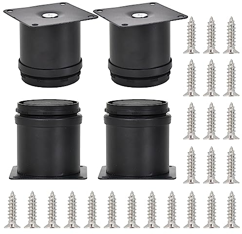 Tolenre 4 Stück Schwarz Edelstahl Möbelfüße, Verstellbar 50 x 60 mm, für Sofas, Schränke, Betten & mehr