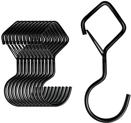 MOGADEE® 10 Stück S Haken Schwarz, Haken zum Einhängen, Haken mit Sicherung, Haken für Kleiderstange für Küche Werkstatt Badezimmer Garten Schlafzimmer Draussen, MOG-001
