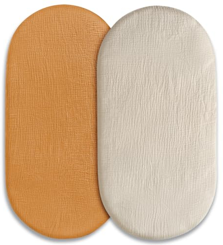 Musselin-Spannbettlaken für Stubenwagen, 2 Stück, für Babys, Jungen und Mädchen, weich, atmungsaktiv, dehnbar, Babyunterlagen/Matratze, universelle Passform für ovale und rechteckige Sanduhr-Matratzen