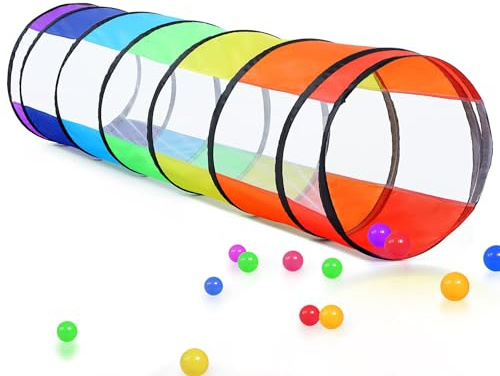 GeerWest Baby Pop Up Play Tunnel for Toddlers with Mesh Window, Cat Tunnel for Dogs Pets, Kids Crawling Tunnel Play Tent Toddlers Tunnel Indoor Outdoor Toys for Girls for Toddler (Rainbow)