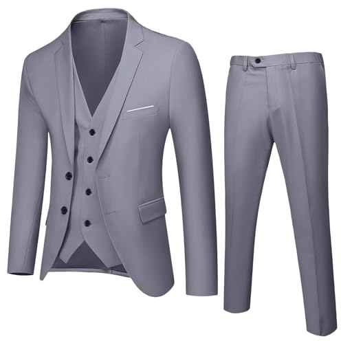 Kielsjajd Jungen Kostüm 3-teilig Klassisch Slim Fit Hochzeitsanzug Tuxedo Jacke Hose Weste Mode Jungen, Kinder Jungen Kleidung Set Jacke Hochzeit Festlich Anzüge Geburtstagsparty (Grey, 15-16 Years)