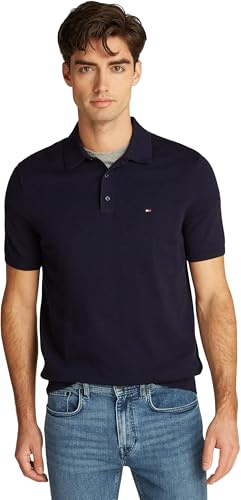Tommy Hilfiger Men’s Short Sleeve Essential Cotton Knitted Dick Polo Shirt, Blue (Desert Sky), L