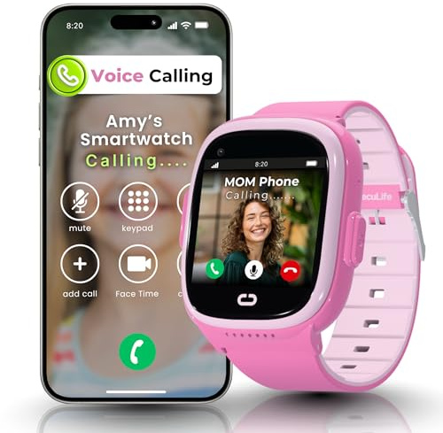 Emojikidz 2025 Model Smart Watch for Kids | Phone Watch & GPS Tracker for Children Ages 3-12 | Calling, Texting, GPS Tracking, Camera, School Mode | SOS & Safety Alerts | SIM Card Included (Pink)