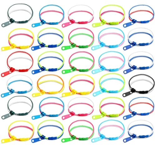 Set da 30 braccialetti con zip in colori misti - giocattoli sensoriali e antistress per bambini, braccialetti dell'amicizia alla moda - regalo perfetto per feste di compleanno di ragazzi e ragazze