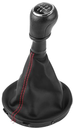 TUCKBOLD 5 Speed Manual Gear Shifter Knob with Cover for Volkswagen Transporter T5/T6 | Gearbox Stick Shifter Lever Knob Black Red Plastic Faux Leather 1 Pcs