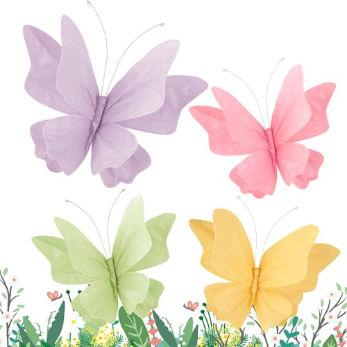 SUNBEAUTY Butterfly Party Decorations, 3D Paper Butterfly Decoration, Hanging Paper Butterfly for Baby Shower Decorations Girls, Women, Paper Flowers for Wall Decoration, Set of 4