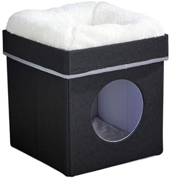 Home Source Folding Pet Bed Cat House, Black, White sherpa top, 30cm