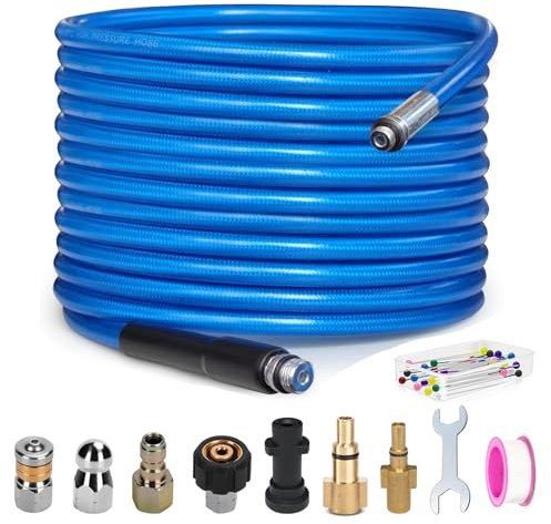 DANCINGBOAR 15M Tubo di Sonda Sturatubi per Idropulitrice, Kit Disostruente con Ugello a Getto Rotante per Karcher Serie K2 K3 K4 K5 K6 K7, Bosch AQT, Lavor Accessorio per Idropulitrici