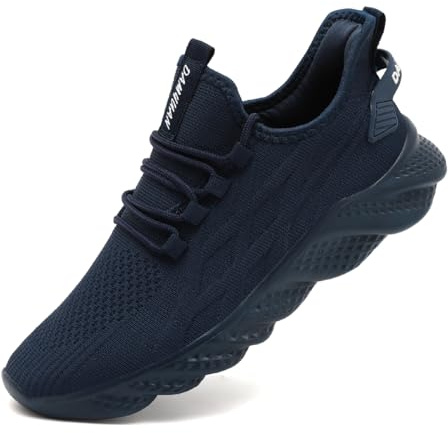 UROMGV Herr sportskor sneakers löparskor sneakers herr tennis jogging promenadskor lätta andas fritid löparskor för gator fitness skor, A mörkblå, 43 EU