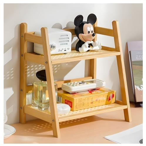 AIRCADIA Organizer in Bambù per Cucina a 2 Ripiani, Imitazione di Rattan, Portaspezie in Piedi per Conservazione e Organizzazione delle Cialde di Caffè (27 * 18 * 29)