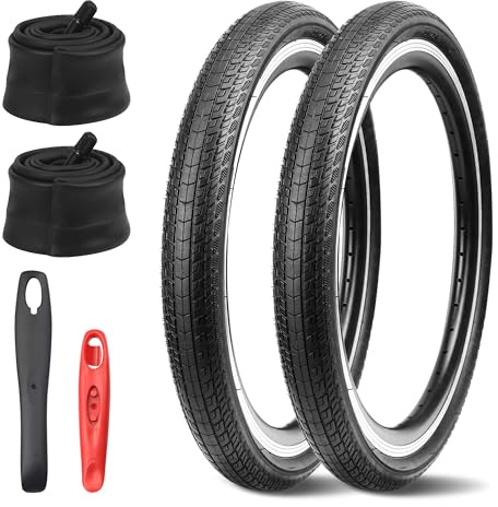 GRELiving 20/24/26 x 1,75 cykeldäckset, 2-pack mountain bike-däckersättningskit med AV35 mm inre slangventil och cykeldäckspakar, BMX-däck gummi MTB-däck för hårda vägar (20 x 1,75 set)