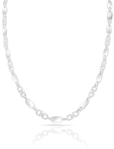 bhb Cadena de placa de 60 cm de acero inoxidable – Collar de plata inoxidable, cadena para estribos, cadena de guisantes para hombre y mujer, 4,5cm, Acero inoxidable, No es una piedra preciosa