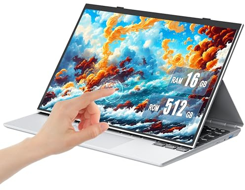 Nmybwo 14 Inch 4 in 1 Laptop Tablet, 16GB DDR4 RAM, 512GB SSD, N95 Quad-Core Processor up to 3.4GHz, FHD IPS Touchscreen, 360° Convertible Notebook PC with Colour Backlit Keyboard, Student Laptops