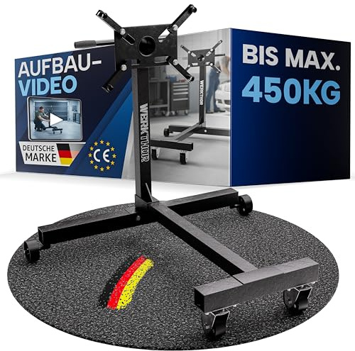 WERKTHOR Cavalletto Motore 450 kg per Hobby e Officina, Supporto Motore Girevole a 360° – Cavalletto Nero Mobile – Supporto di Montaggio per Auto Leggeri Motori e trasmissioni – Engine Stand 1000lbs