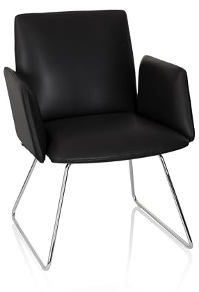 hjh OFFICE 600993 Besökarstol konferensstol DESIGNIA V - Svart, Trendig besöksstol med modern design, Behagligt mjukt och reptåligt konstläder, Eleganta medar i förkromat stål