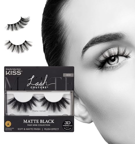 KISS Matte Black, False Eyelashes, 'Matte Velvet', 16mm, Includes 1 Pair Of Lash, Easy to Apply, Reusable Lash Clusters