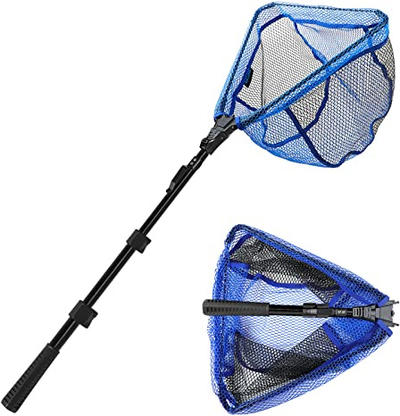Red de Pesca Plegable de Aterrizaje con Barra telescópica de Fibra de galss y Mango Red de Malla con Revestimiento de Goma para Pescar Agua Dulce Agua fácil Captura y liberación expansión (110 cm)