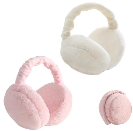 Sonwaha Cache Oreille Femme, Hiver Protege Oreille 2 PCS Cache Oreilles Pliable Cache-Oreilles Femme pour Mignons Unisexe Anti Froid En Peluche Chaud Femme(Rose blanc)