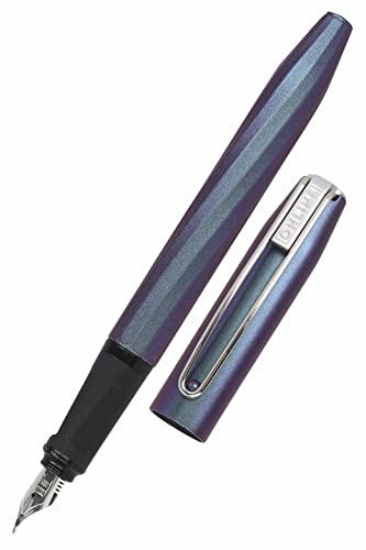 ONLINE Füller Slope Metallic Lilac, Patronen-Füller mit ergonomischem Griffstück, hochwertige Iridium-Feder medium, Standard-Tintenpatronen, inkl. Kombipatrone blau, für Schule und Büro
