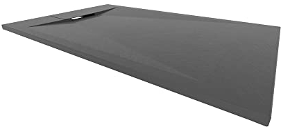 I-Flair SMC POLAR Duschwanne 120x80cm, Extra Flache und Robuste Duschtasse 26MM Mit Anti-Rutsch-Oberfläche In Schieferoptik/Steinoptik Inkl. Ablaufgarnitur Mit Deckel - Schwarz