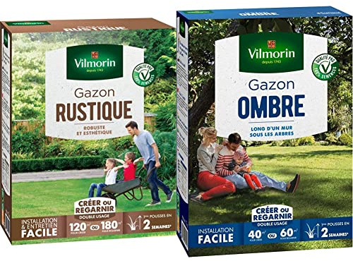 Vilmorin 4460415 Gazon Rustique, Vert, 3 kg & 4466514 Gazon Ombre, Vert, 1 kg