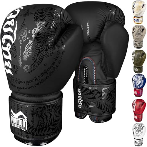 Phantom Athletics Guantoni da boxe Uomo - Muay Thai | MMA e Kickbox | Guanti da boxe da 10-16oz per arti marziali | Guanti da boxe per Uomo, Donna e Bambini (Muay Thai - Nero, 12 Oz)
