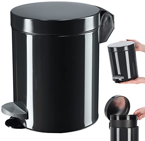 KADAX Pattumiera a pedale con capacità in acciaio, secchio per cosmetici, secchio rotondo, elegante per bagno e cucina, secchio con coperchio basculante (5 l/antracite)