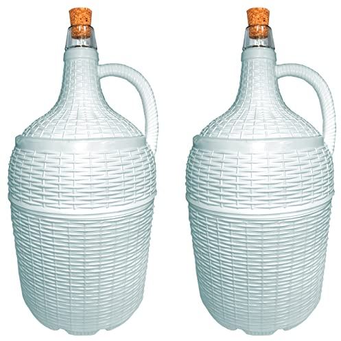 ACAN Tradineur - Pack de 2 Garrafones de cristal con forro de plástico - Capacidad de 5 Litros - Botella para el almacenaje y conservación de bebidas- diámetro 18 x 37 cm - Color Blanco