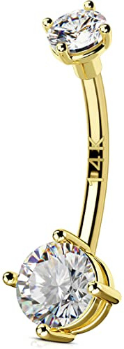 OUFER Anello per Ombelico in Oro 14K con CZ Chiare - Barre per Ombelico Gioielli per Ombelico