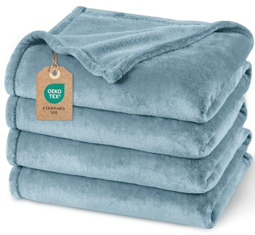 PHF Ultra Soft Fleece Blanket Double Size 150 x 200cm, No Shed No Pilling Luxury Plush Cozy Flannel 280GSM Lightweight Throw Blanket for Bed, Couch, Chair, Sofa Suitable for All Season, Dusty Blue